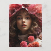 Roze Bloemen Meisje Briefkaart (Voorkant)