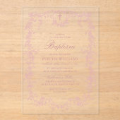 Roze Bloemen Meisje Doop Doop Doop Acryl Uitnodigingen (Voorkant)