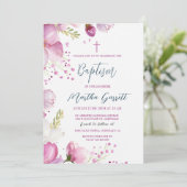 Roze Bloemen Meisje Doop Doop Doop Kaart (Staand voorkant)