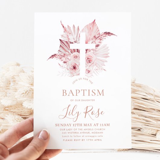 Roze Bloemen Meisje Doop Doop Kaart