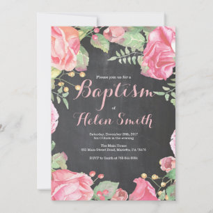 Roze bloemen meisje doop uitnodiging