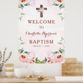 Roze Bloemen Meisje Dopen Welkom Poster (Keuken)