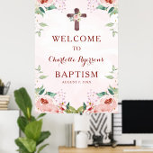 Roze Bloemen Meisje Dopen Welkom Poster (Thuiskantoor)