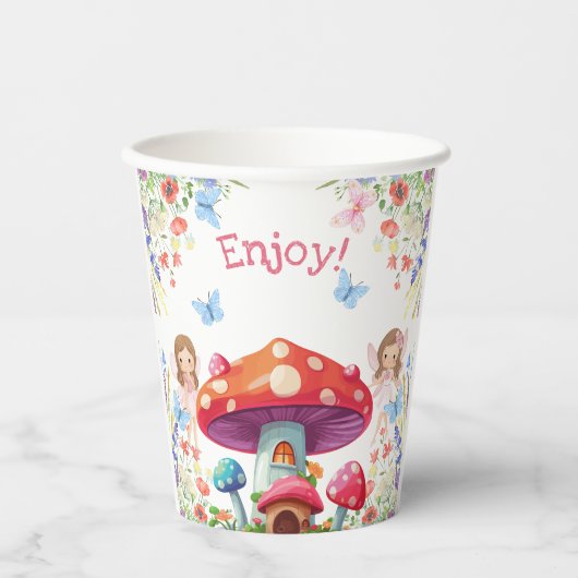 Roze Bloemen Meisje Fairy Verjaardagsfeest Papieren Bekers (Voorkant)