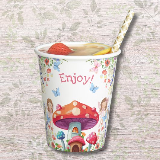 Roze Bloemen Meisje Fairy Verjaardagsfeest Papieren Bekers
