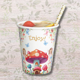 Roze Bloemen Meisje Fairy Verjaardagsfeest Papieren Bekers