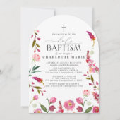 Roze Bloemen Meisje Heilig Doopsel Waterverven Kaart (Voorkant)