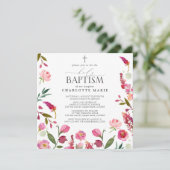 Roze Bloemen Meisje Heilig Doopsel Waterverven Kaart (Staand voorkant)