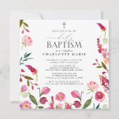 Roze Bloemen Meisje Heilig Doopsel Waterverven Kaart (Voorkant)