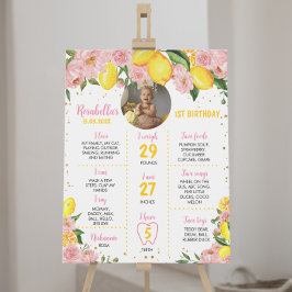Roze Bloemen Meisje Lemon 1e Verjaardag Milestone Poster