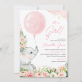 Roze Bloemen Meisje Olifant Baby shower Kaart (Voorkant)