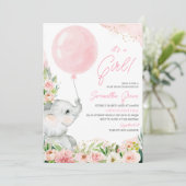 Roze Bloemen Meisje Olifant Baby shower Kaart (Staand voorkant)