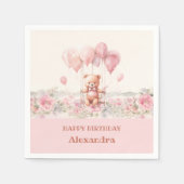 Roze Bloemen Meisje Schattige Teddy Verjaardagsfee Servet (Voorkant)