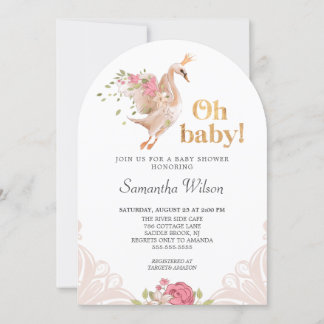 Roze Bloemen Meisje Schattige Zwaan Princess Baby  Kaart