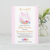 Roze Bloemen Meisje Schattige Zwaan Prinses Baby s Kaart (Staand voorkant)