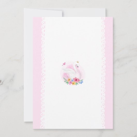 Roze Bloemen Meisje Schattige Zwaan Prinses Baby s Kaart (Achterkant)