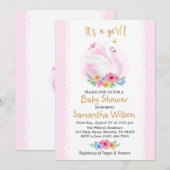 Roze Bloemen Meisje Schattige Zwaan Prinses Baby s Kaart (Voorkant / Achterkant)