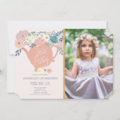 Roze Bloemen Meisje Tea Party Foto Verjaardag Kaart (Voorkant)