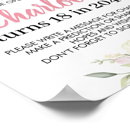 Roze Bloemen Meisje Verjaardag Tijd Capsule Teken Poster (Hoek)