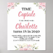 Roze Bloemen Meisje Verjaardag Tijd Capsule Teken Poster (Voorkant)