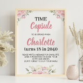 Roze Bloemen Meisje Verjaardag Tijd Capsule Teken Poster