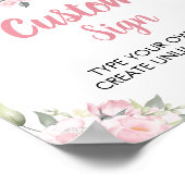 Roze Bloemen Meisje Verjaardagsfeesttafel Teken Poster (Hoek)