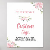 Roze Bloemen Meisje Verjaardagsfeesttafel Teken Poster (Voorkant)