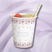 Roze Bloemen Meisje Whimsical Vlinder 1e Verjaarda