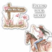 Roze Bloemen Meisje Wild West Meisje op paard Sticker (Voorkant)