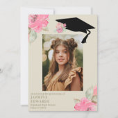 Roze Bloemen Meisje's Foto Afstuderen Aankondiging (Voorkant)