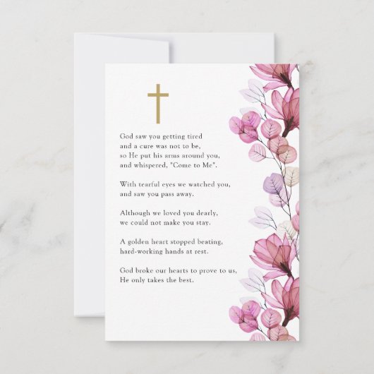 Roze Bloemen Memorial begrafenis gebed foto kaart (Achterkant)