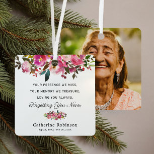 Roze Bloemen Memorial Foto Keepsake Metalen Ornament