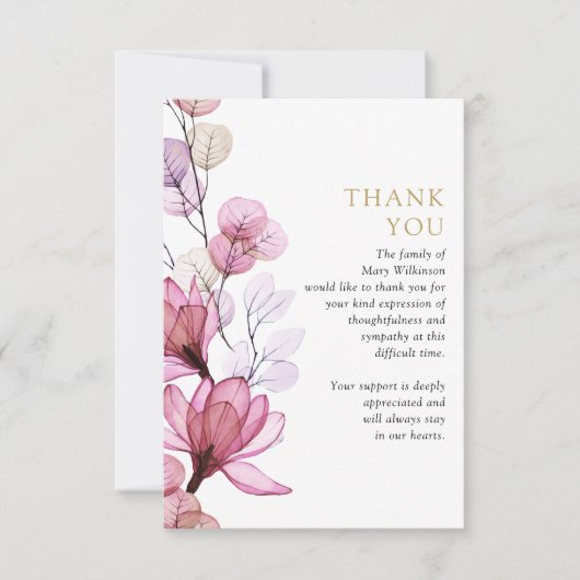 Roze Bloemen Memorial Viering van het leven begraf Bedankkaart (Voorkant)