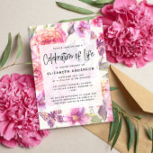 Roze Bloemen Memorial Viering van het leven Kaart