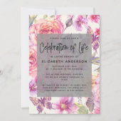 Roze Bloemen Memorial Viering van het leven Kaart (Voorkant)