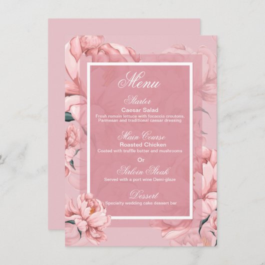 Roze bloemen menu (Voorkant / Achterkant)