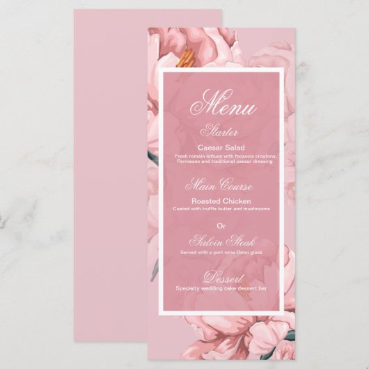 Roze bloemen menu (Voorkant / Achterkant)