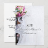 Roze bloemen menu voor bloemkleur bruiloft (Voorkant / Achterkant)