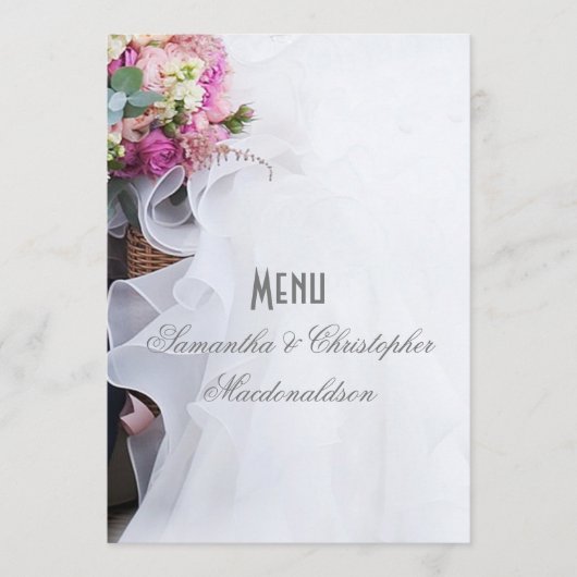 Roze bloemen menu voor bloemkleur bruiloft (Voorkant)