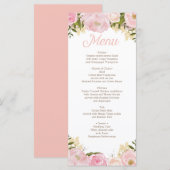 Roze Bloemen Menu Vrijgezellenfeest bruiloft (Voorkant / Achterkant)