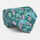 Roze bloemen met bessen stropdas (Opgerold)