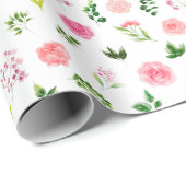 Roze bloemen met blad cadeaupapier (Rol Hoek)