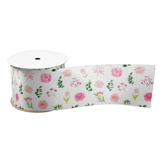 Roze bloemen met blad satijnen lint (Spoel)