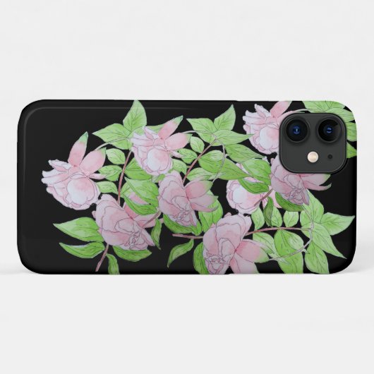  roze bloemen met bladbloem Case-Mate iPhone case (Achterkant (horizontaal))