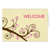 Roze bloemen met Brown Branch Cute Welcome (Voorkant Horizontaal)