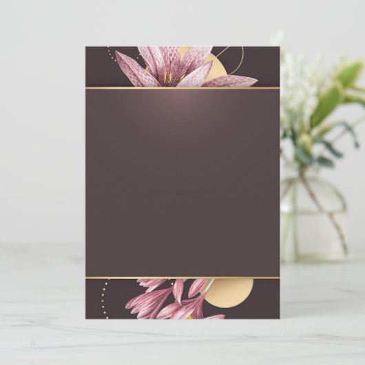 Roze Bloemen met bruine banner Kaart (Staand voorkant)
