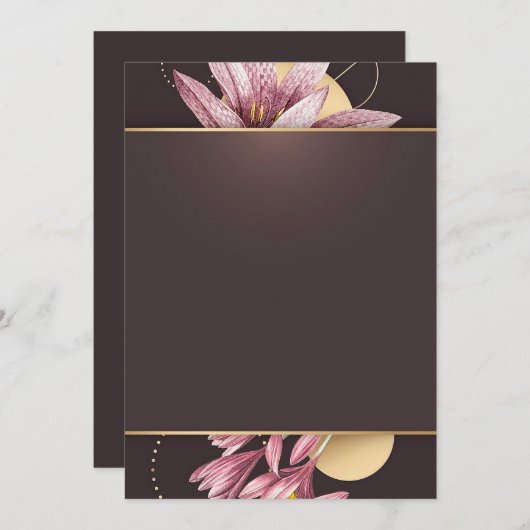 Roze Bloemen met bruine banner Kaart (Voorkant / Achterkant)
