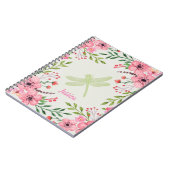  roze bloemen met dragonfly en naam notitieboek (Linkerzijde)