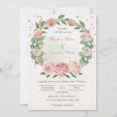 roze bloemen met een grove bruiloft kaart (Voorkant)