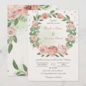 roze bloemen met een grove bruiloft kaart (Voorkant / Achterkant)